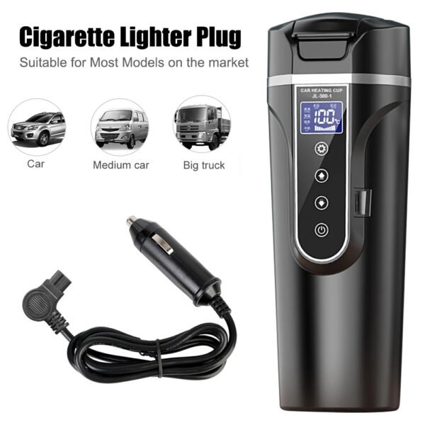 450ML Stainless Steel LCD Display Water Warmer Bottle Portable Heat Preservation Electric Kettle 12V/24V Car Heating Cup