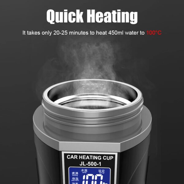 450ML Stainless Steel LCD Display Water Warmer Bottle Portable Heat Preservation Electric Kettle 12V/24V Car Heating Cup