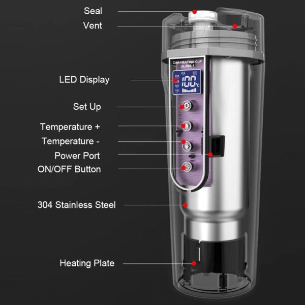 450ML Stainless Steel LCD Display Water Warmer Bottle Portable Heat Preservation Electric Kettle 12V/24V Car Heating Cup